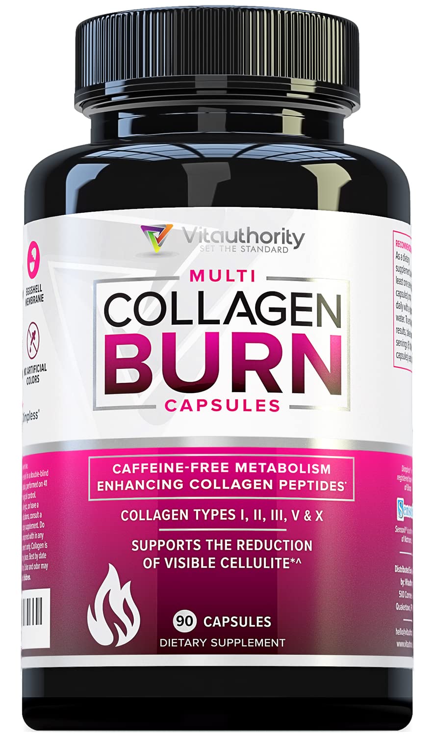 Multi Collagen Burn: Hydrolyzed Protein Peptides with Hyaluronic Acid, Vitamin C, SOD B Dimpless, Types I, II, III, V and X, Caffeine-Free Strawberry Lemonade Flavored 30 Servings