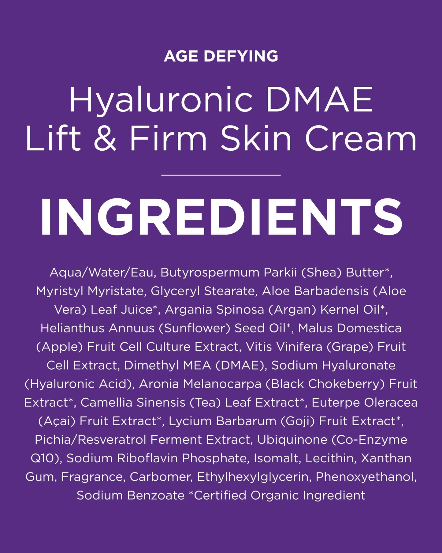 Andalou Naturals Hyaluronic DMAE Lift & Firm Skin Cream | Anti Aging Face Moisturizer with Hyaluronic Acid | Helps Reduce Fine Lines & Wrinkles | 1.7 oz