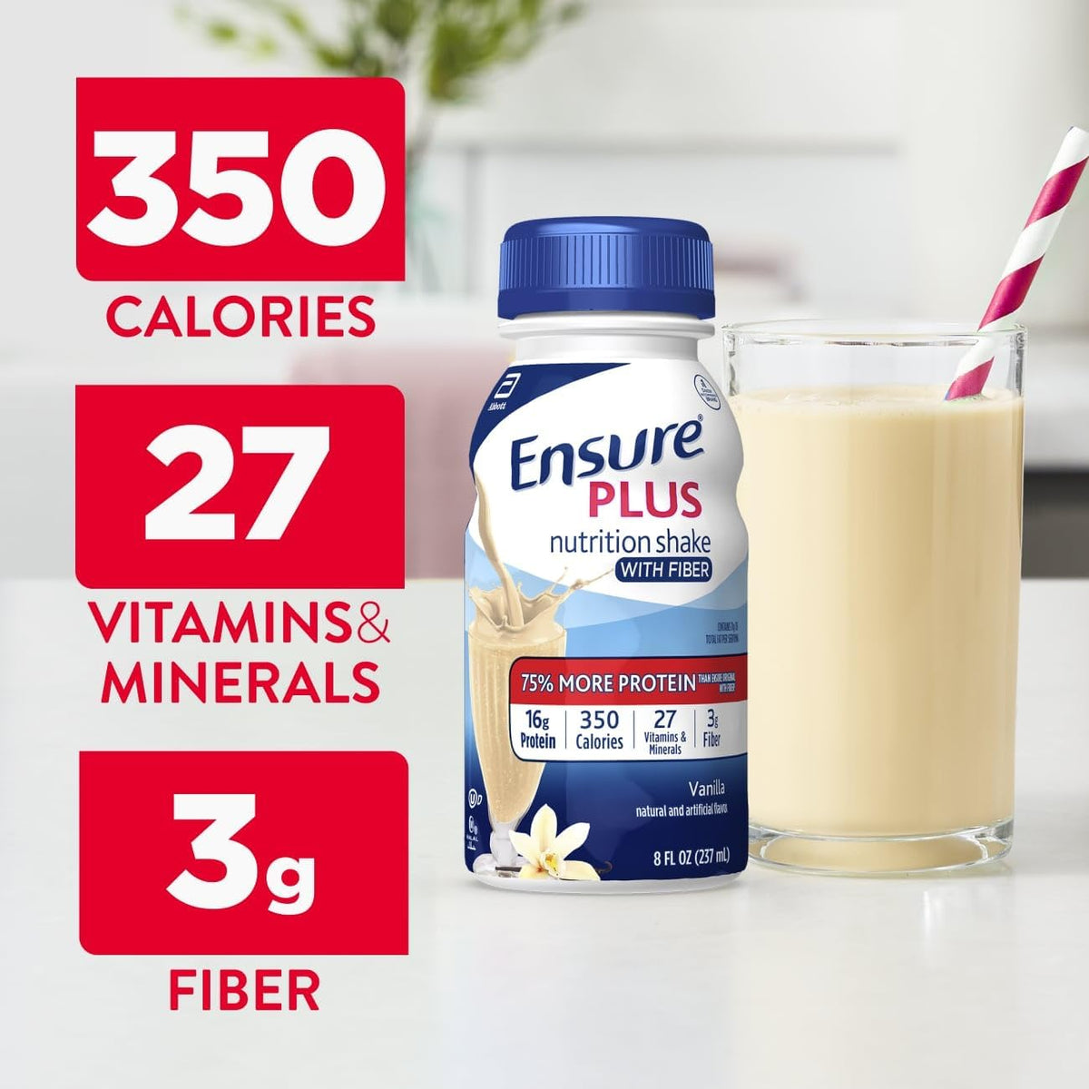 Ensure Plus Vanilla Nutrition Shake With Fiber, 24 Pack