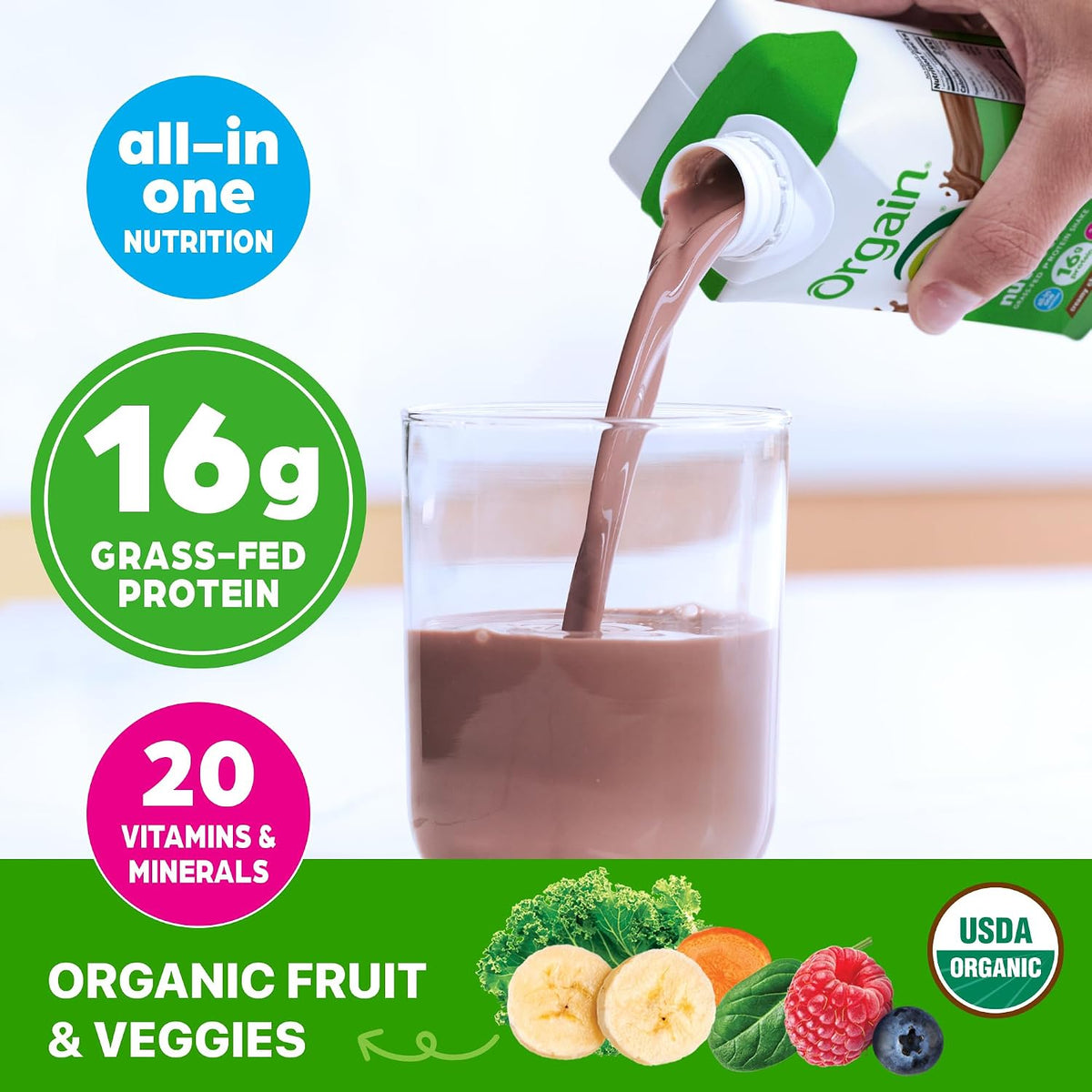 ORGAIN Organic Creamy Chocolate Fudge Shake 12 Pack, 11 FZ