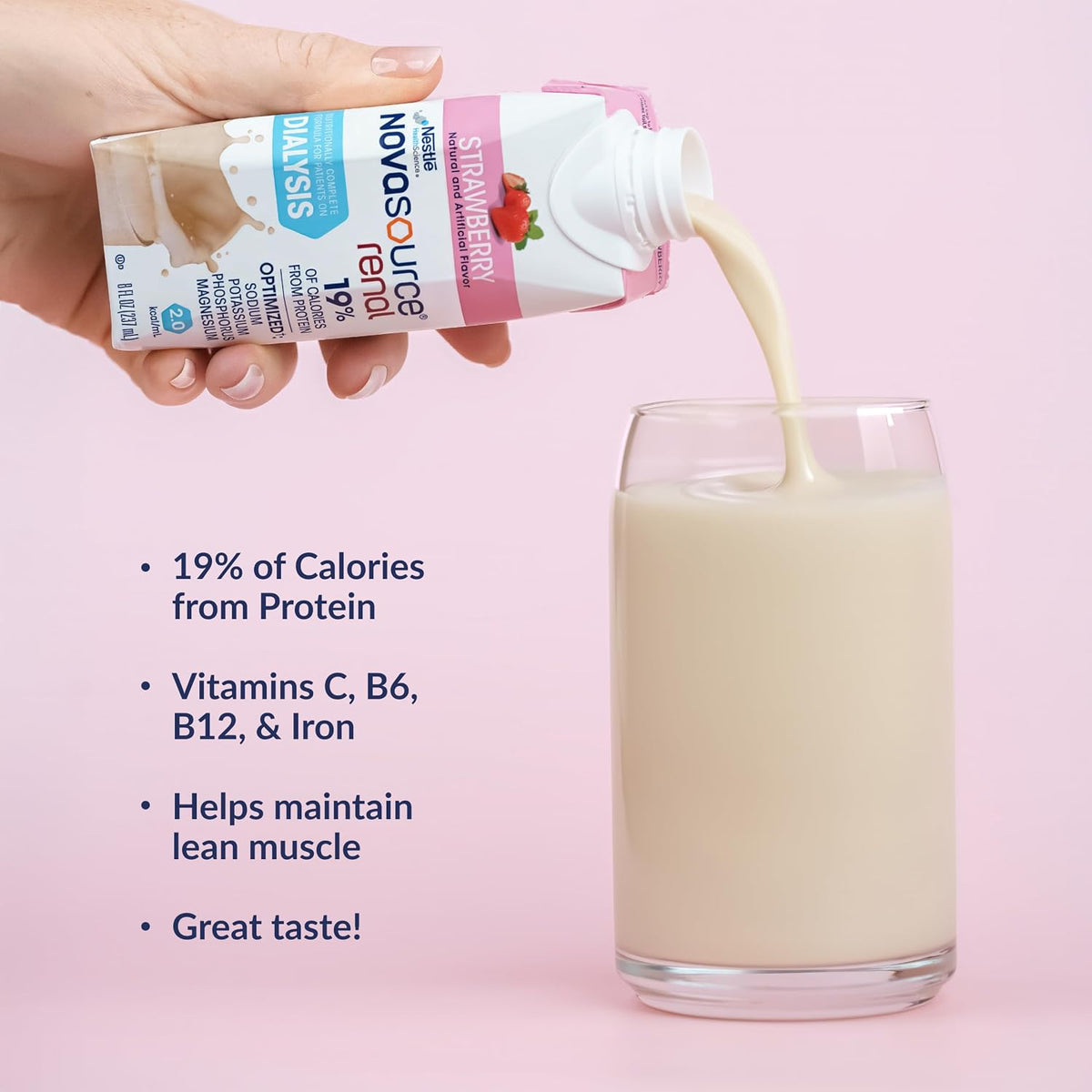 NOVASOURCE Renal Strawberry Dialysis Protein Shake, 8 Fl Oz, 24pk