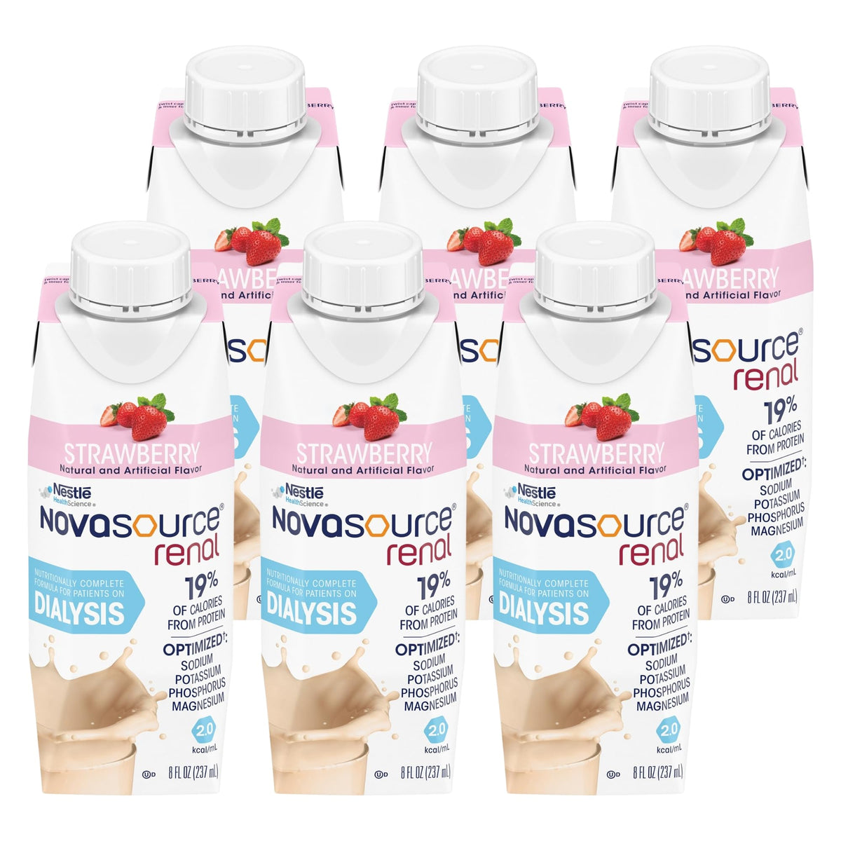 NOVASOURCE Renal Strawberry Dialysis Protein Shake, 8 Fl Oz, 24pk