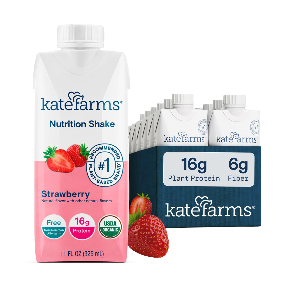 KATE FARMS Organic Nutrition Shake, Vanilla, 16g Protein, 12 Pack
