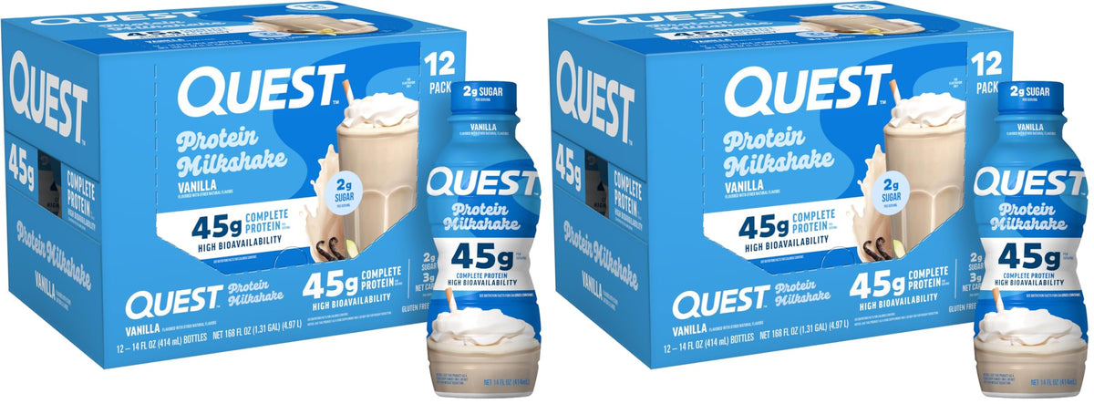 Quest Nutrition Chocolate Protein Shake, 45g Protein, 2g Sugar, 4g Net Carbs, Ready to Drink, Gluten Free, 12 Count