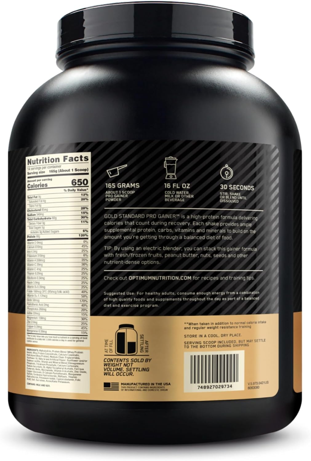 Optimum Nutrition Gold Standard Pro Gainer Protein, Vanilla Custard, 5 LB