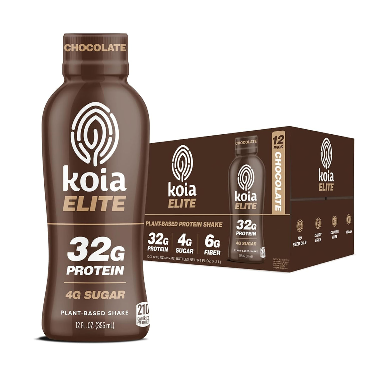 Koia Elite, Plant-Based Protein Shake with Prebiotic Fiber, Chocolate