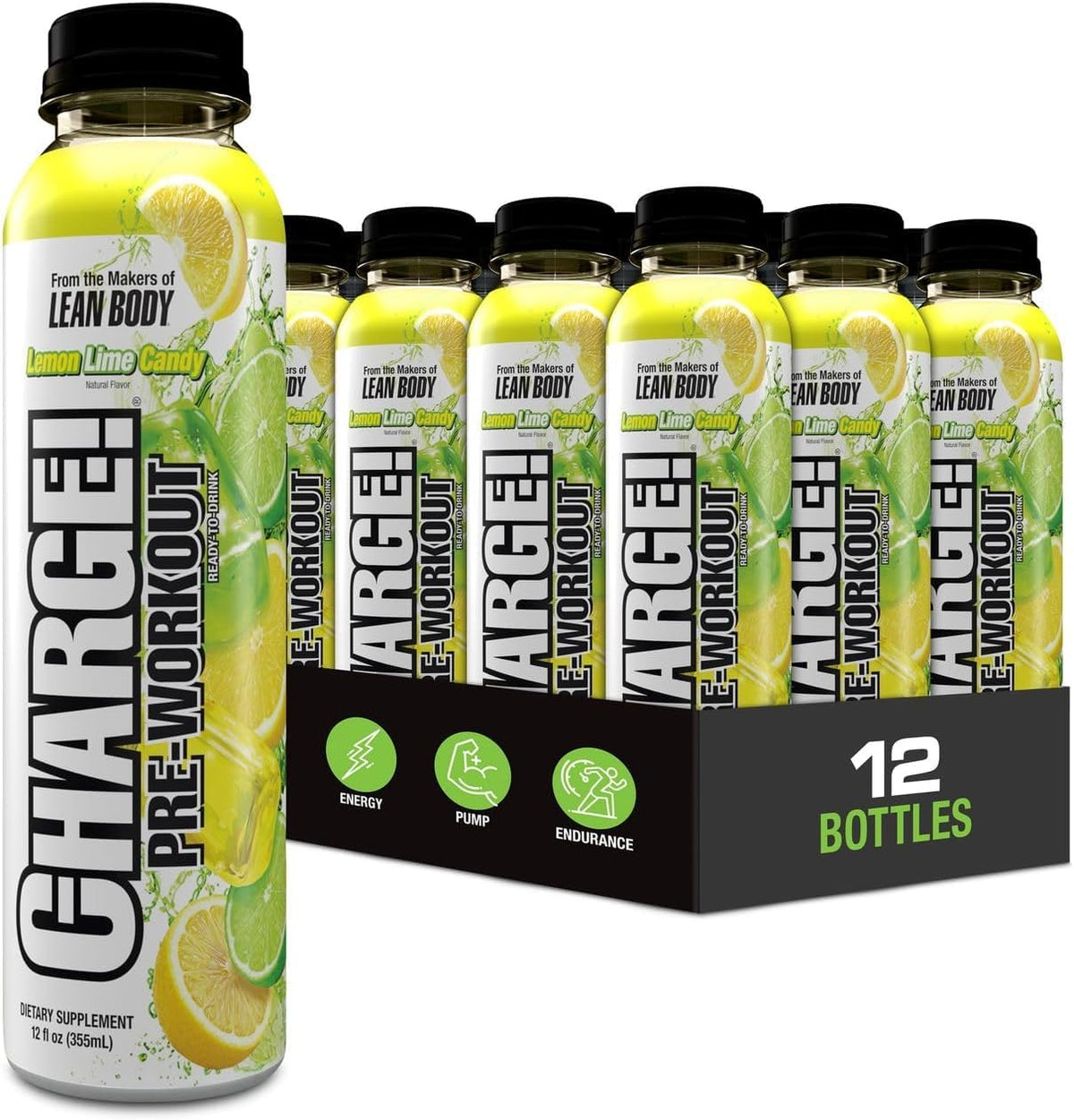 LABRADA Charge Pre Workout Watermelon Candy RTD Drink – Pump, Energy, Endurance Formula with 10g Glycerol, 6g L-Citrulline Malate, 4g Beta Alanine, 300mg Caffeine, + Total Hydration, 12 Servings