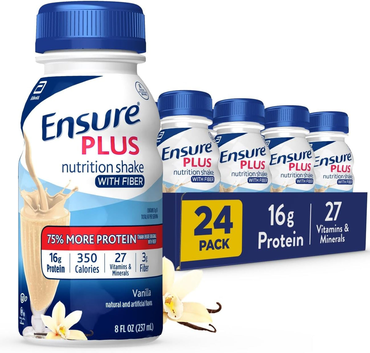 Ensure Plus Vanilla Nutrition Shake With Fiber, 24 Pack