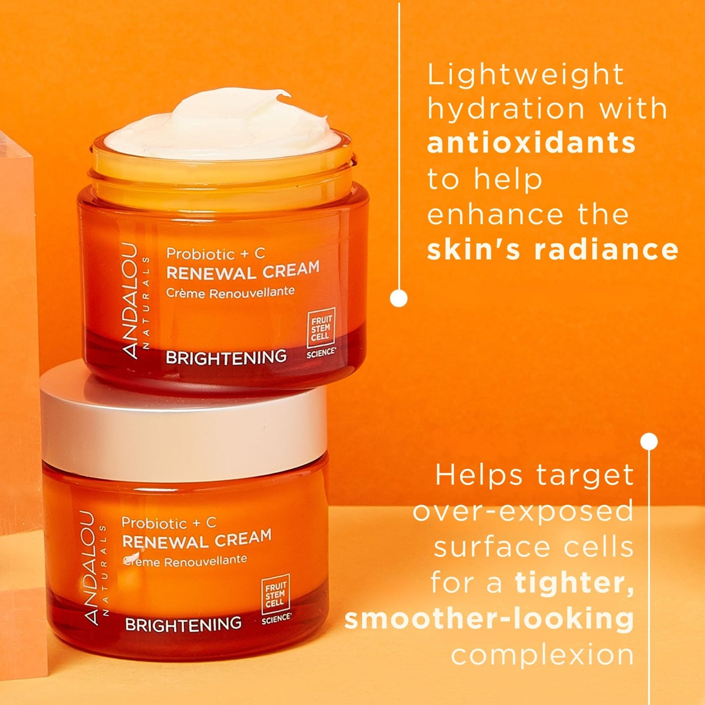 Andalou Naturals Probiotic + Vitamin C Renewal Cream-Complexion Enhancing Hydrating Face Moisturizer-Helps Promote Firmer Skin&More Even Tone-Lightweight,Non-Greasy Formula-1.7 Oz,(Pack of 2)