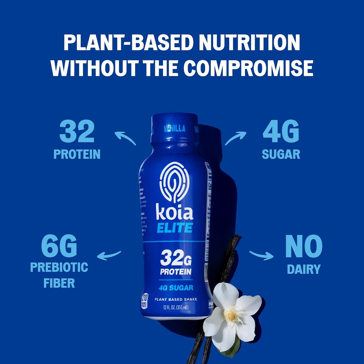 Koia Elite, Plant-Based Protein Shake with Prebiotic Fiber, Vanilla