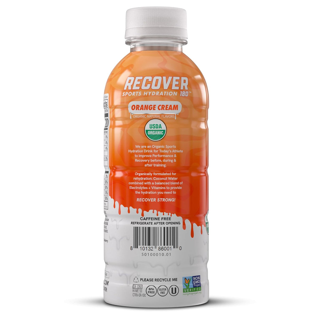 RECOVER 180 Organic Sports Hydration Drink, No Sugar Added, 20 Calorie Sports Beverage, Organic Flavors With Vitamins, Potassium-Packed Electrolytes (16.9 Fl Oz (Pack of 12), Orange Cream)