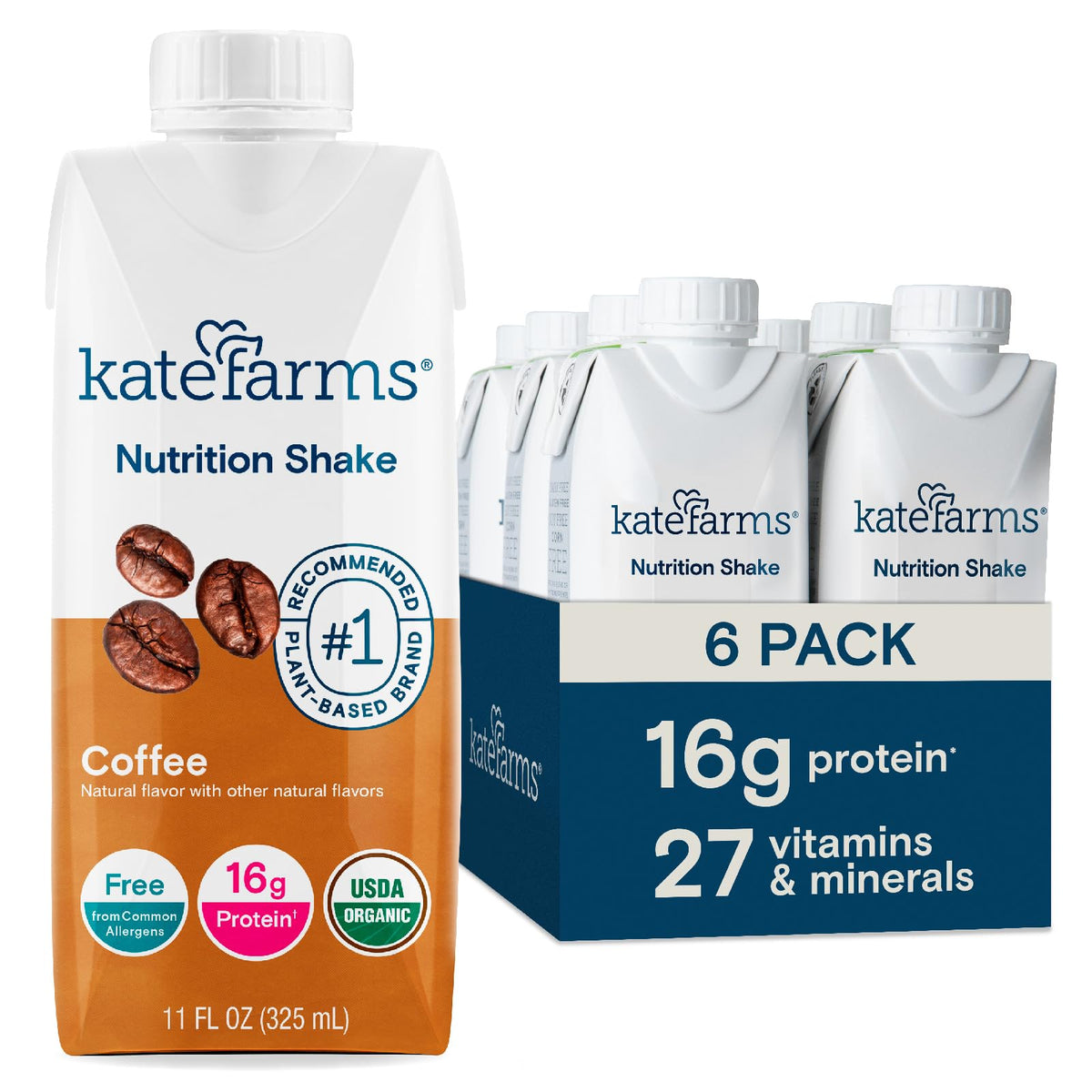 KATE FARMS Organic Nutrition Shake, Vanilla, 16g Protein, 12 Pack