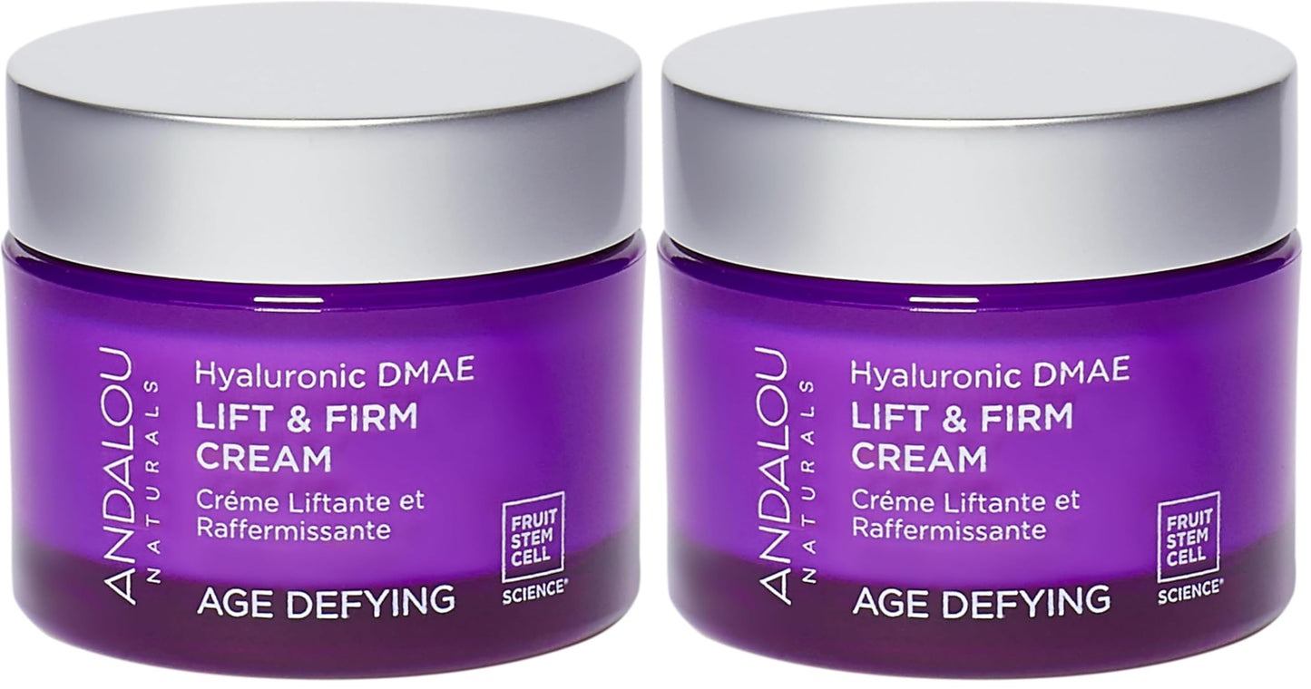 Andalou Naturals Hyaluronic DMAE Lift & Firm Skin Cream | Anti Aging Face Moisturizer With Hyaluronic Acid |Helps Reduce Fine Lines & Wrinkles | 1.7 oz,(Pack of 2)