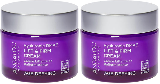 Andalou Naturals Hyaluronic DMAE Lift & Firm Skin Cream | Anti Aging Face Moisturizer With Hyaluronic Acid |Helps Reduce Fine Lines & Wrinkles | 1.7 oz,(Pack of 2)