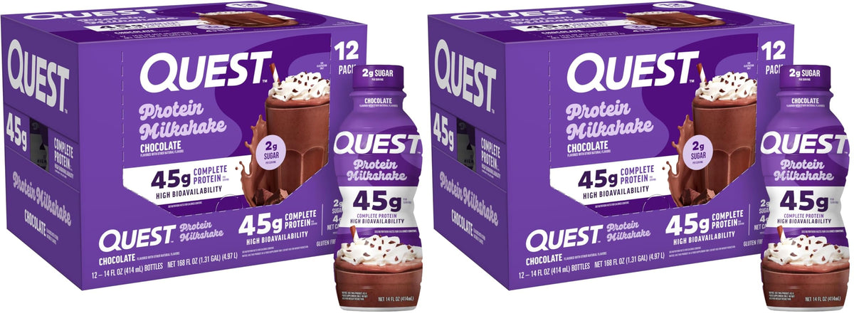 Quest Nutrition Chocolate Protein Shake, 45g Protein, 2g Sugar, 4g Net Carbs, Ready to Drink, Gluten Free, 12 Count
