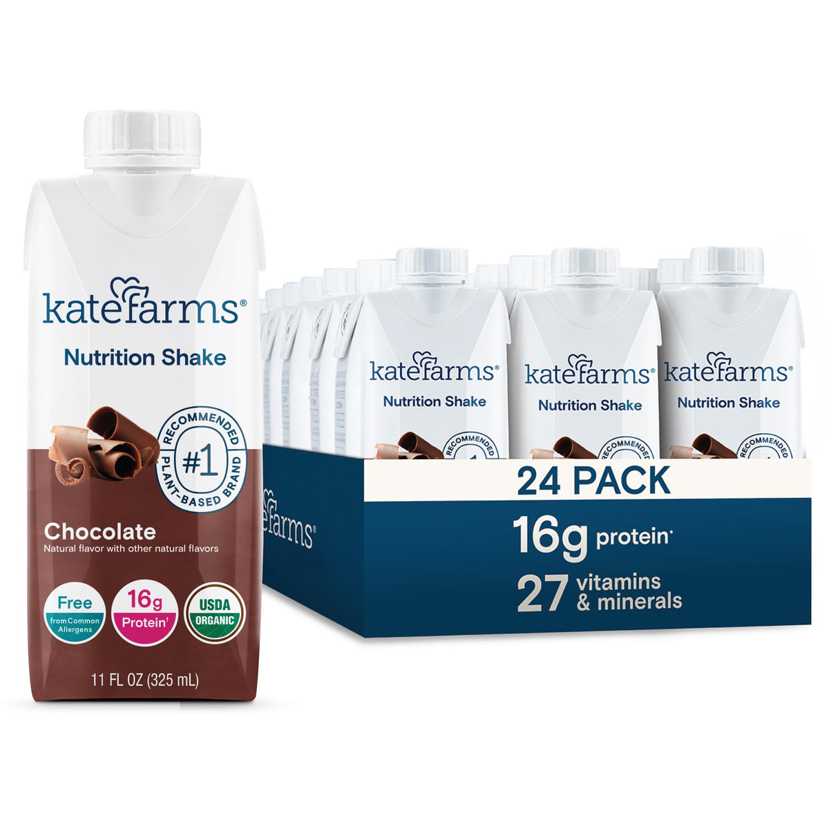KATE FARMS Organic Nutrition Shake, Vanilla, 16g Protein, 12 Pack