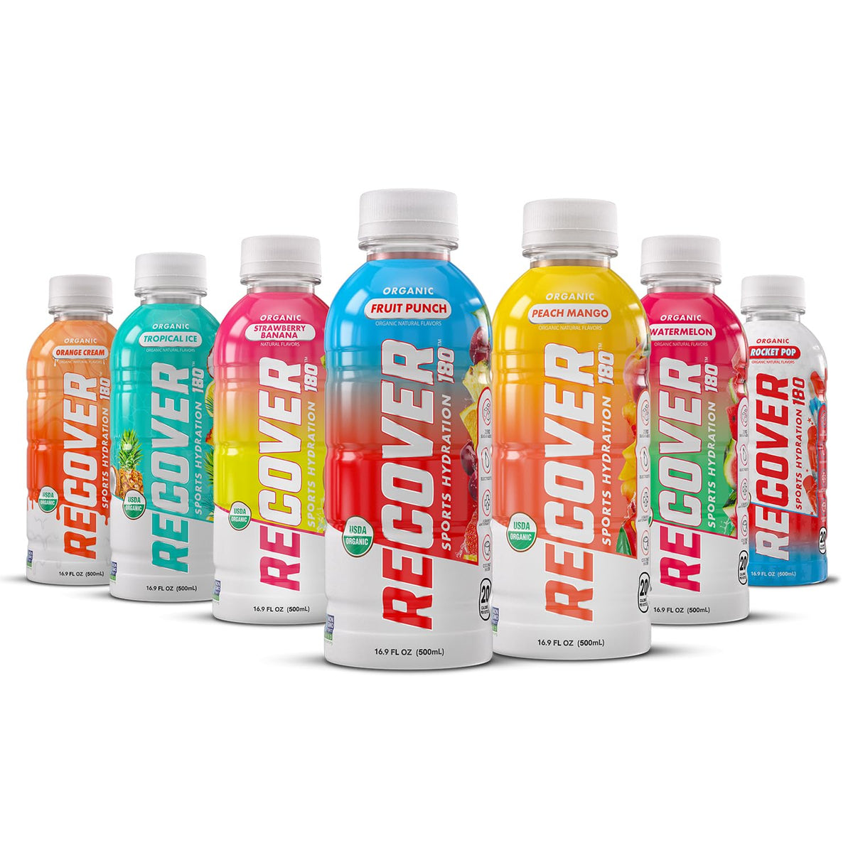RECOVER 180 Organic Sports Hydration Drink, No Sugar Added, 20 Calorie Sports Beverage, Organic Flavors With Vitamins, Potassium-Packed Electrolytes (16.9 Fl Oz (Pack of 12), Orange Cream)