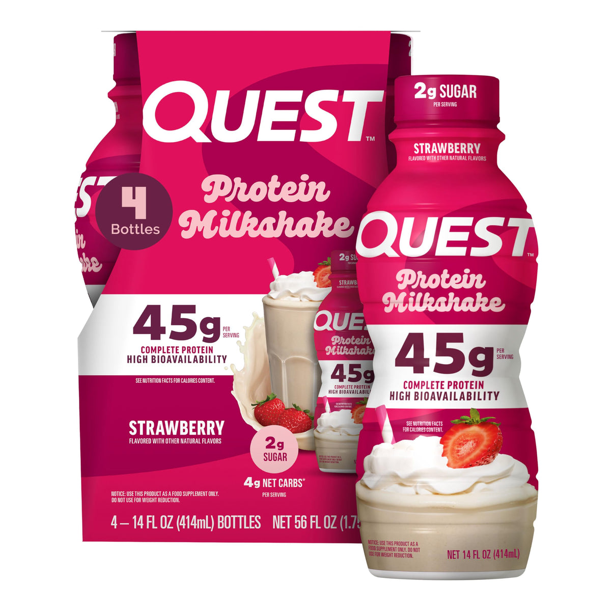 Quest Nutrition Chocolate Protein Shake, 45g Protein, 2g Sugar, 4g Net Carbs, Ready to Drink, Gluten Free, 12 Count
