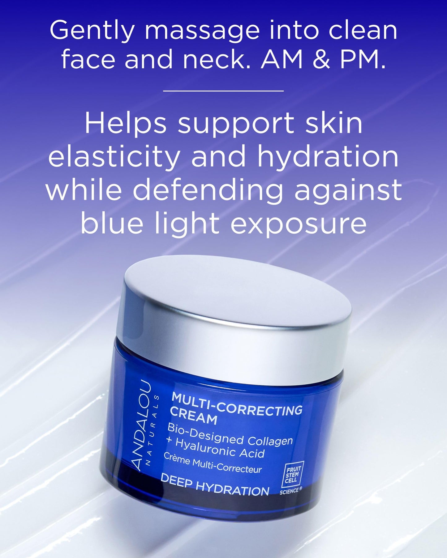 Andalou Naturals Deep Hydration Face Moisturizer Multi-Correcting Cream - Daily Skincare With Hyaluronic Acid, Vegan Collagen, & Fruit Stem Cells - Repair Skin Elasticity & Boost Hydration - 1.7 fl oz