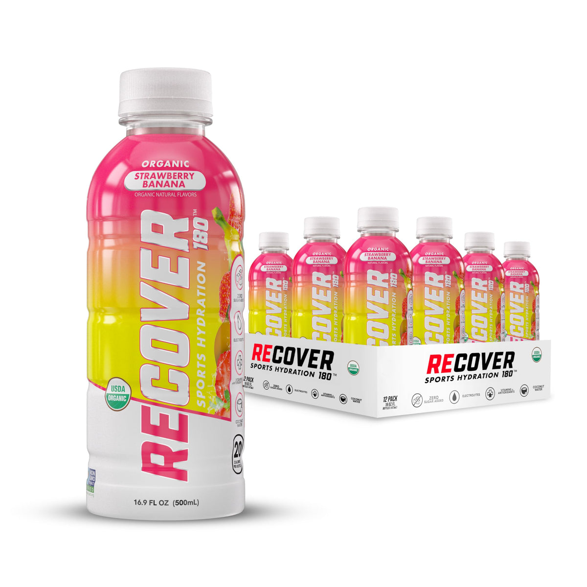 RECOVER 180 Organic Sports Hydration Drink, No Sugar Added, 20 Calorie Sports Beverage, Organic Flavors With Vitamins, Potassium-Packed Electrolytes (16.9 Fl Oz (Pack of 12), Orange Cream)