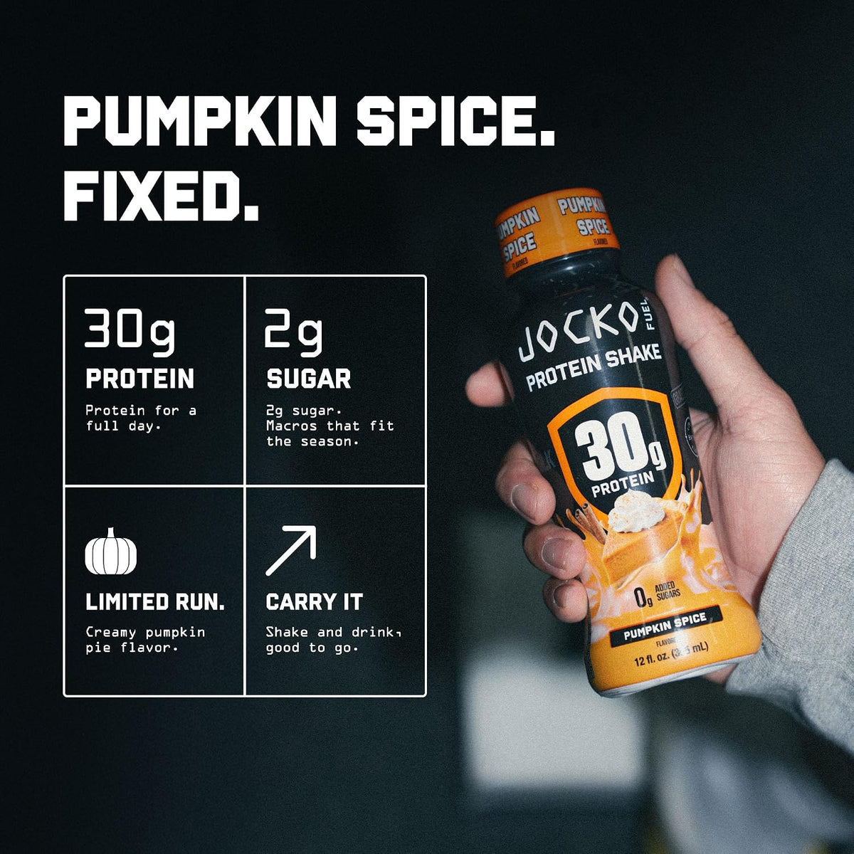Jocko Fuel High Protein Shakes, Pumpkin Spice, 12 fl oz | 12 Pack