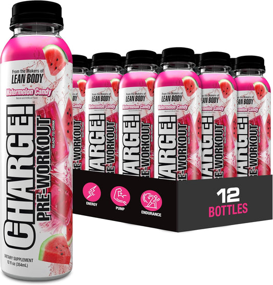 LABRADA Charge Pre Workout Watermelon Candy RTD Drink – Pump, Energy, Endurance Formula with 10g Glycerol, 6g L-Citrulline Malate, 4g Beta Alanine, 300mg Caffeine, + Total Hydration, 12 Servings