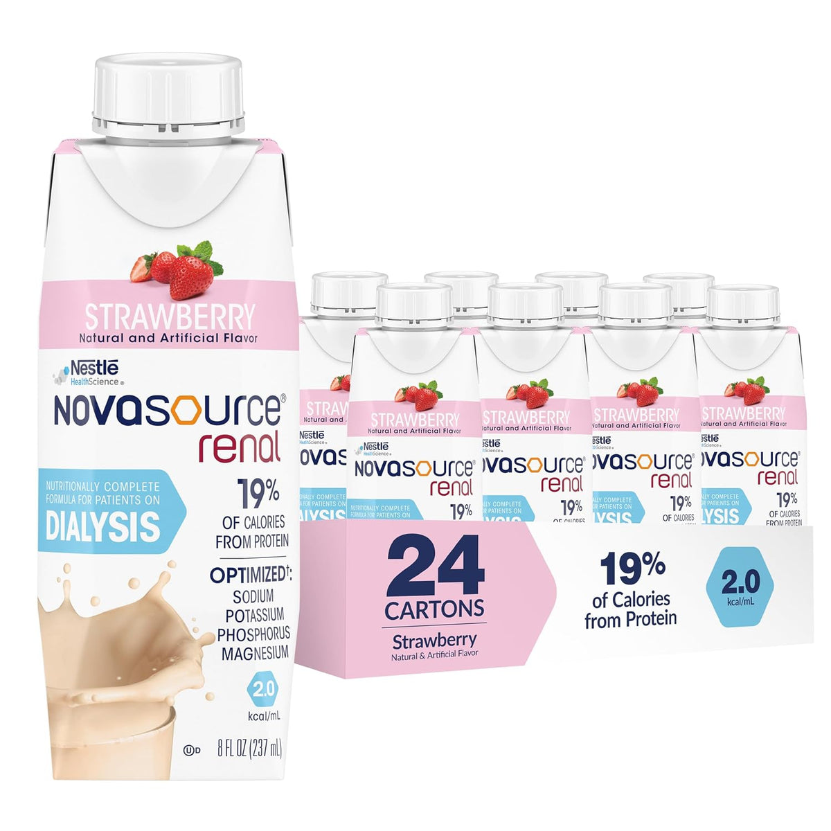 NOVASOURCE Renal Strawberry Dialysis Protein Shake, 8 Fl Oz, 24pk