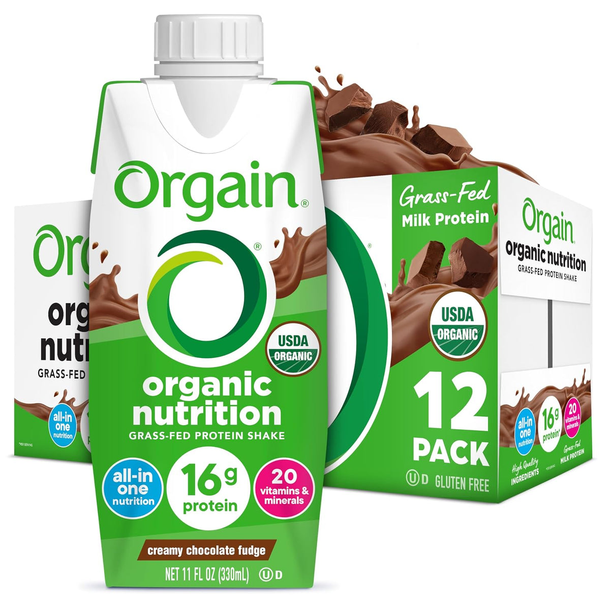 ORGAIN Organic Creamy Chocolate Fudge Shake 12 Pack, 11 FZ