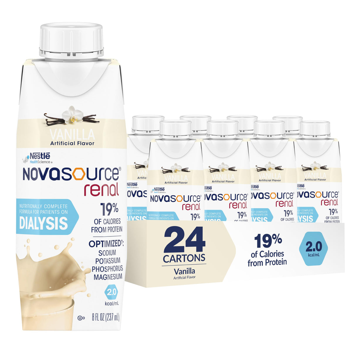 NOVASOURCE Renal Strawberry Dialysis Protein Shake, 8 Fl Oz, 24pk
