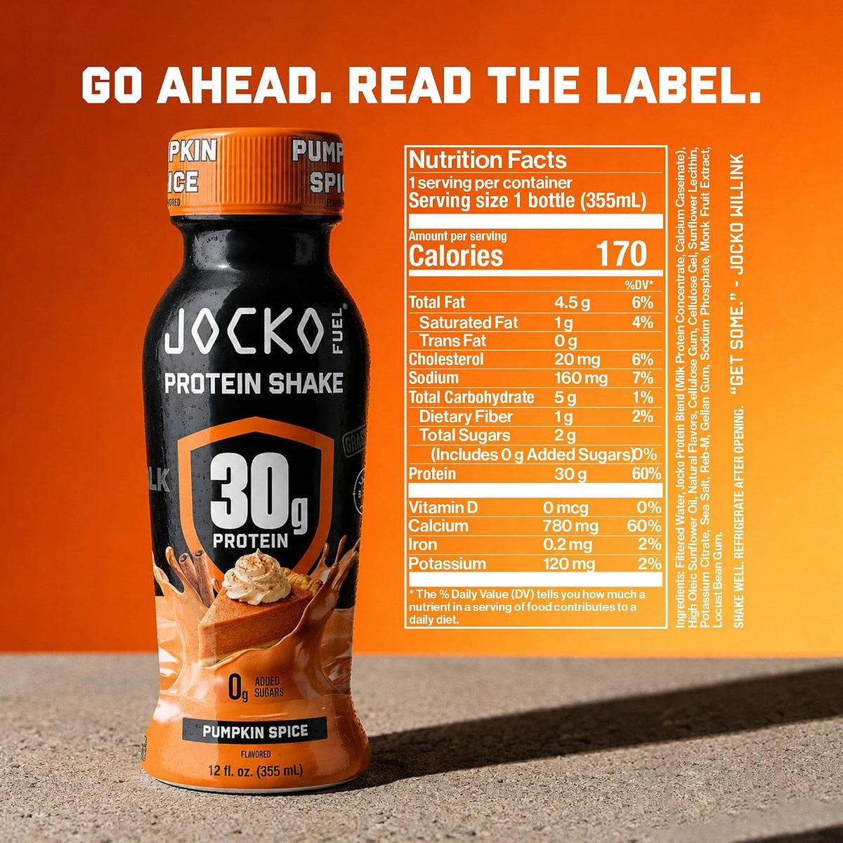 Jocko Fuel High Protein Shakes, Pumpkin Spice, 12 fl oz | 12 Pack
