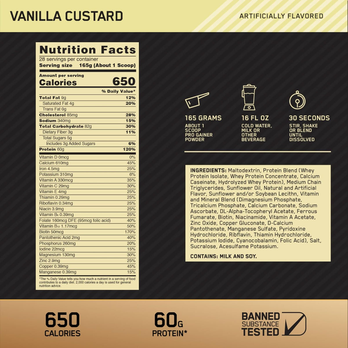 Optimum Nutrition Gold Standard Pro Gainer Protein, Vanilla Custard, 5 LB